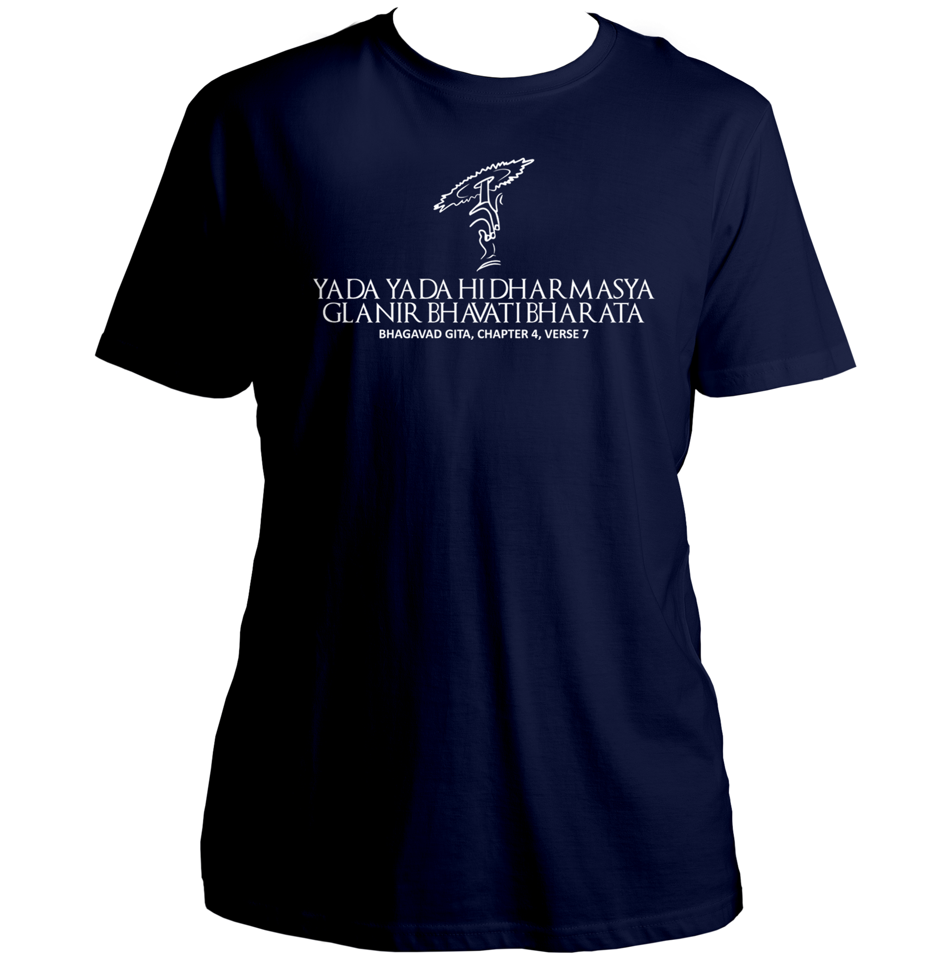 Navy Blue Yada Yada Hi Dharmasya T-shirt with Bhagavad Gita shlok artwork