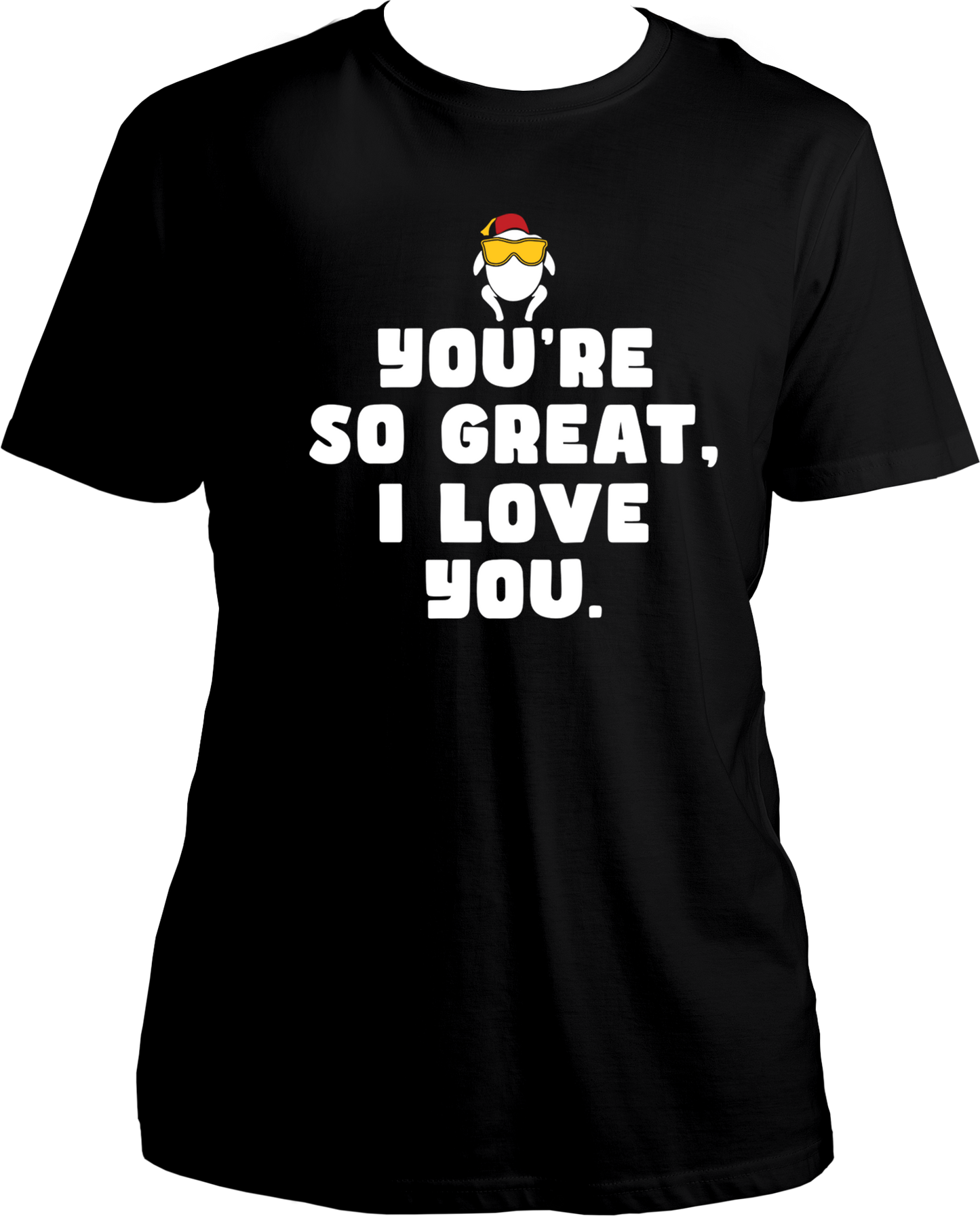 Welcome to our exclusive collection of F.R.I.E.N.D.S-inspired round neck cotton t-shirts! Dive into nostalgia and relive the iconic moment when Chandler Bing first confessed his love for Monica in the Thanksgiving episode with our special edition tee. The shirt features the heartwarming quote, "You're So Great, I Love You," capturing the essence of that memorable scene.