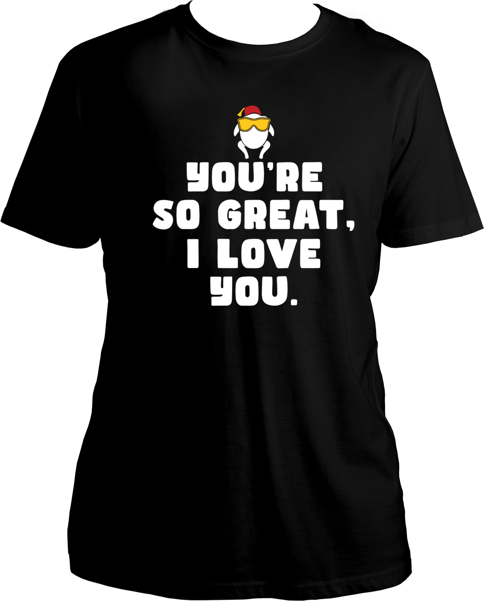 Welcome to our exclusive collection of F.R.I.E.N.D.S-inspired round neck cotton t-shirts! Dive into nostalgia and relive the iconic moment when Chandler Bing first confessed his love for Monica in the Thanksgiving episode with our special edition tee. The shirt features the heartwarming quote, "You're So Great, I Love You," capturing the essence of that memorable scene.