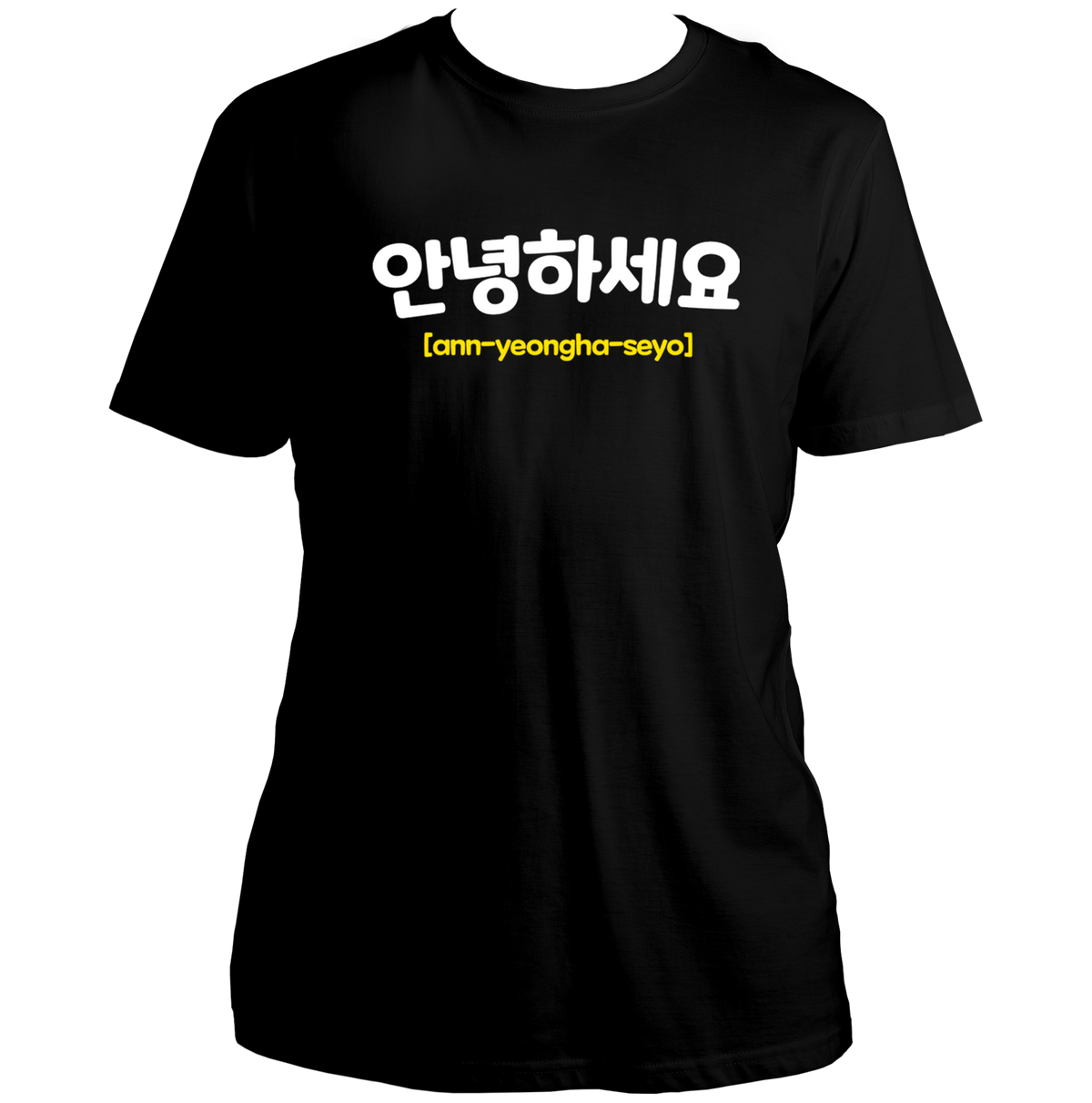 Black Annyeonghaseyo Korean Hello Unisex T-Shirt with Hangul typography print