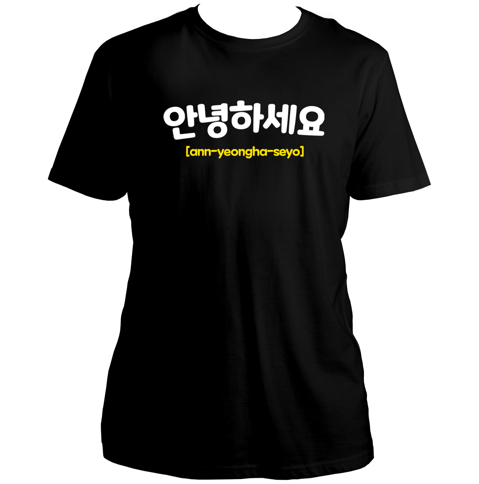 Black Annyeonghaseyo Korean Hello Unisex T-Shirt with Hangul typography print