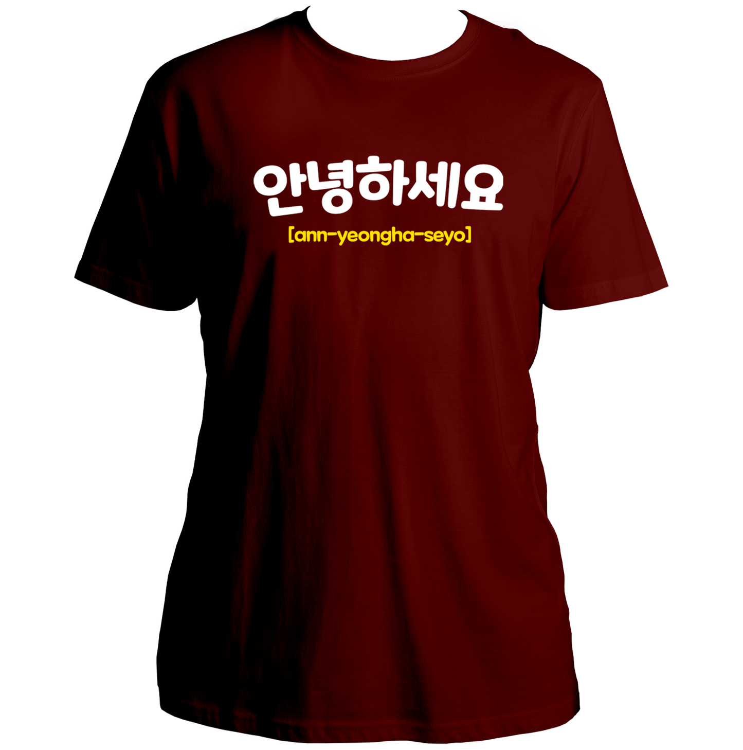 Maroon Annyeonghaseyo Korean Hello Unisex T-Shirt with Hangul typography print