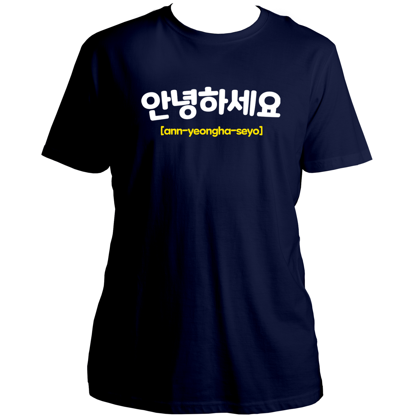 Navy Blue Annyeonghaseyo Korean Hello Unisex T-Shirt with Hangul typography print