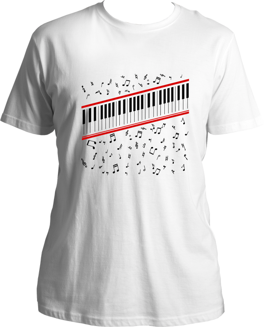 piano keys music notes white t shirt minimal music graphic tee