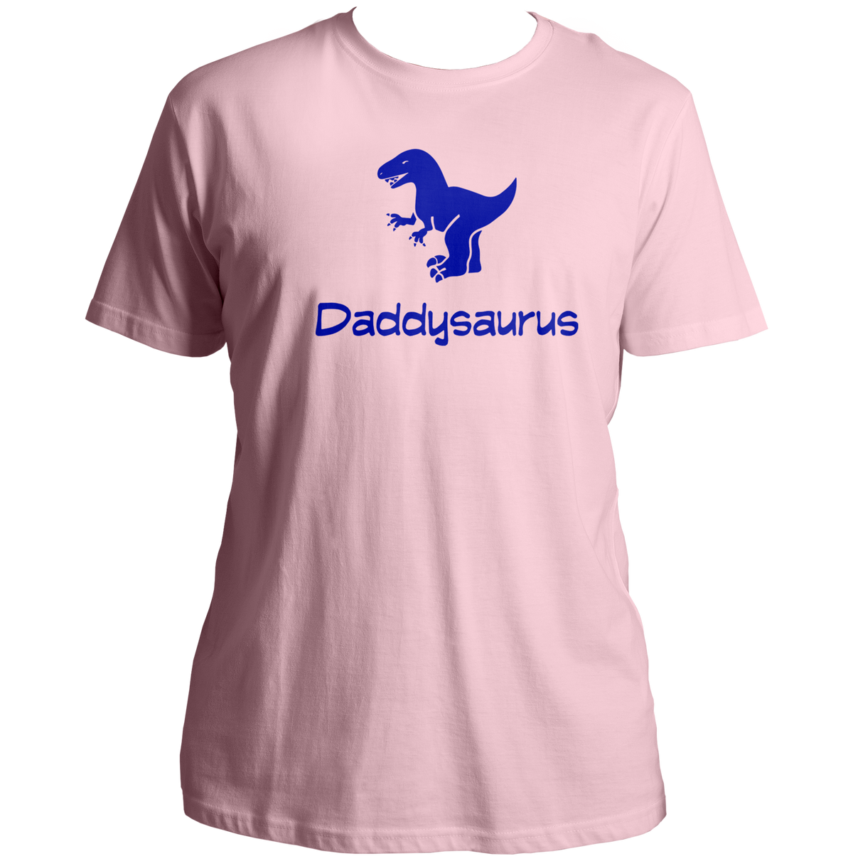 Baby Pink Daddysaurus Unisex T-Shirt by Garrari with contrast dinosaur and Daddysaurus typography