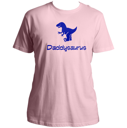 Baby Pink Daddysaurus Unisex T-Shirt by Garrari with contrast dinosaur and Daddysaurus typography