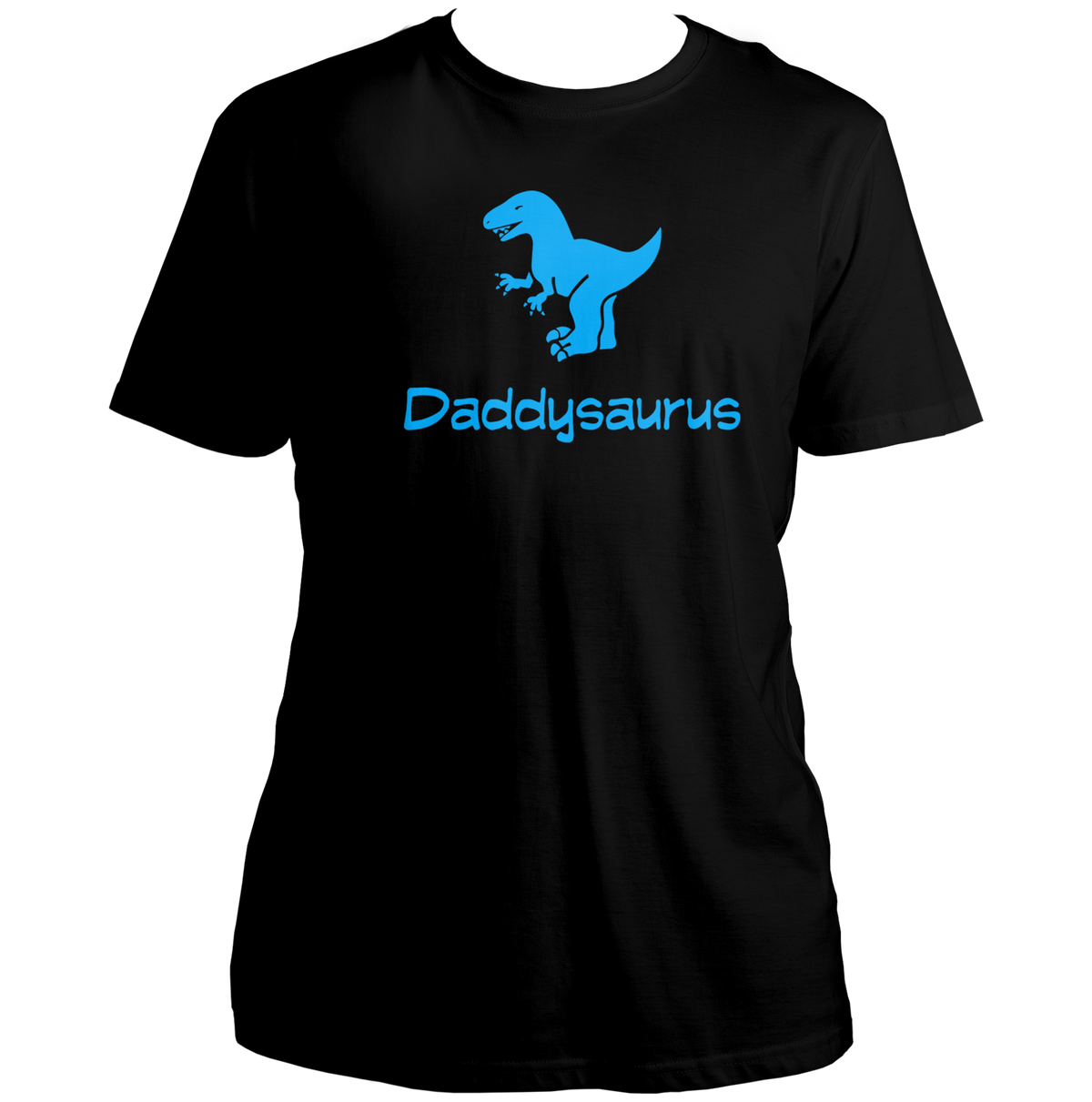 Black Daddysaurus Unisex T-Shirt by Garrari with contrast dinosaur graphic and dad statement print