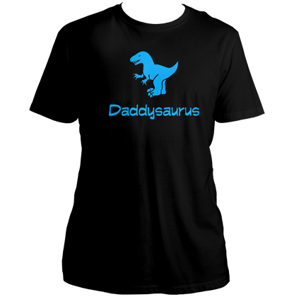 Black Daddysaurus Unisex T-Shirt by Garrari with contrast dinosaur graphic and dad statement print