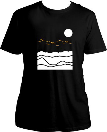 mountain birds unisex black t shirt travel nature mountain design