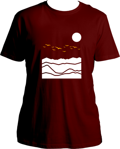 mountain birds unisex maroon t shirt travel nature mountain design
