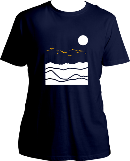 mountain birds unisex navy blue t shirt travel nature mountain design
