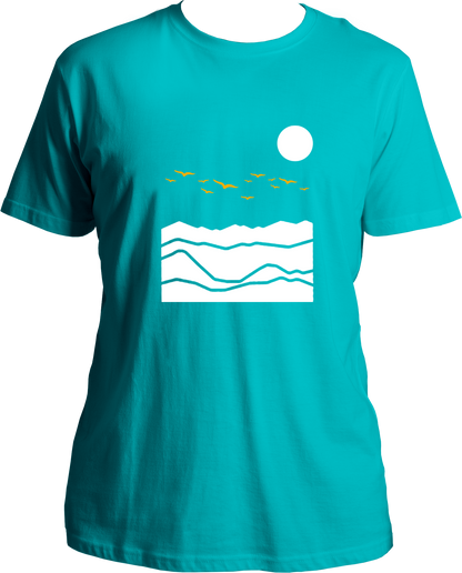 mountain birds unisex aqua blue t shirt travel nature mountain design