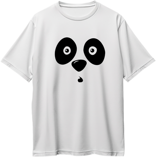 White Shocked Panda Oversized T-Shirt featuring large black surprised panda face print