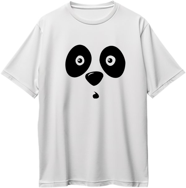 White Shocked Panda Oversized T-Shirt featuring large black surprised panda face print