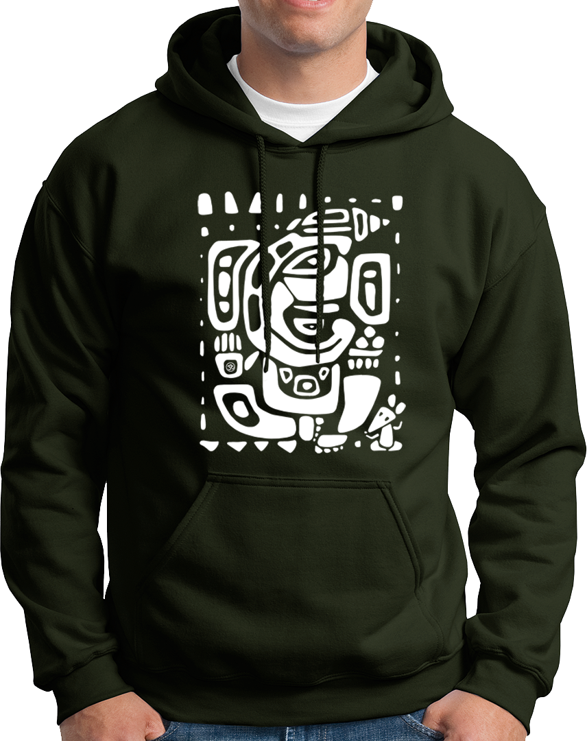 Vighnaharta Ganpati olive green unisex hoodie with abstract Ganesha artwork by Garrari
