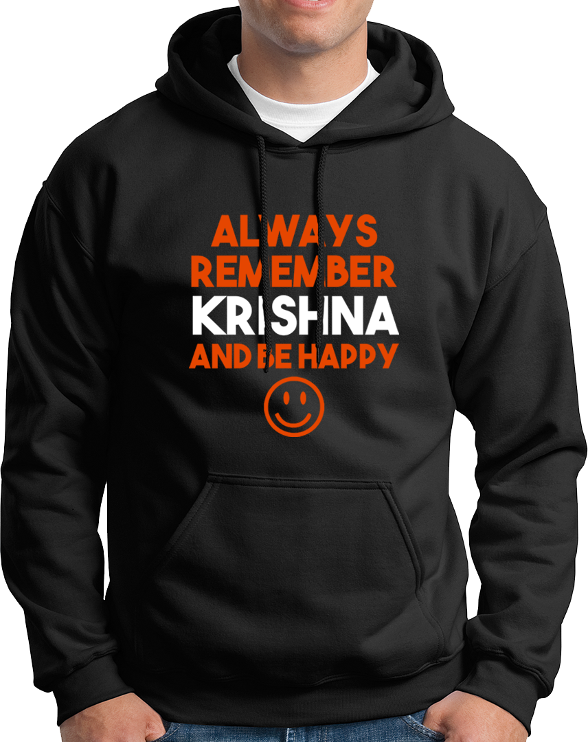 Black Always Remember Krishna hoodie with Always Remember Krishna and Be Happy print by Garrari