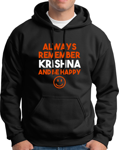 Black Always Remember Krishna hoodie with Always Remember Krishna and Be Happy print by Garrari