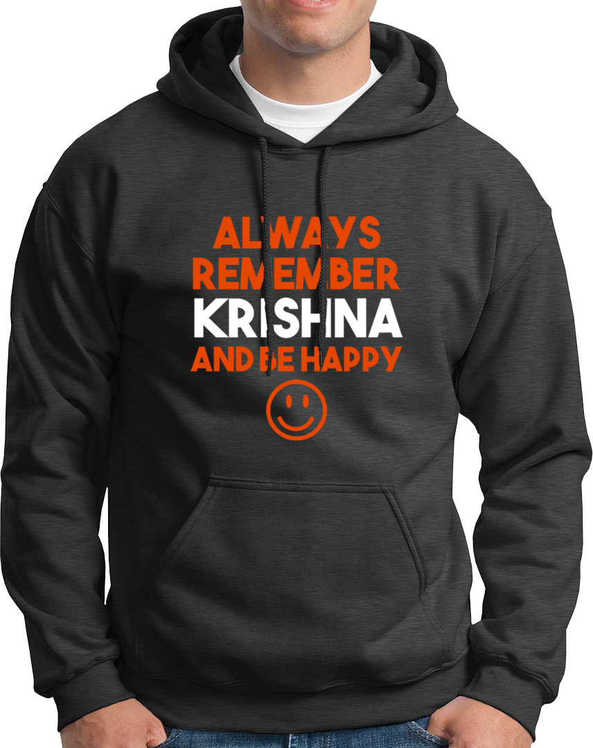 Dark Grey Always Remember Krishna hoodie with Krishna bhakti typography by Garrari