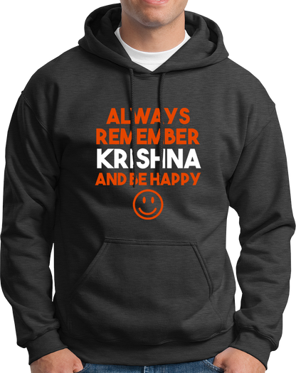Dark Grey Always Remember Krishna hoodie with Krishna bhakti typography by Garrari