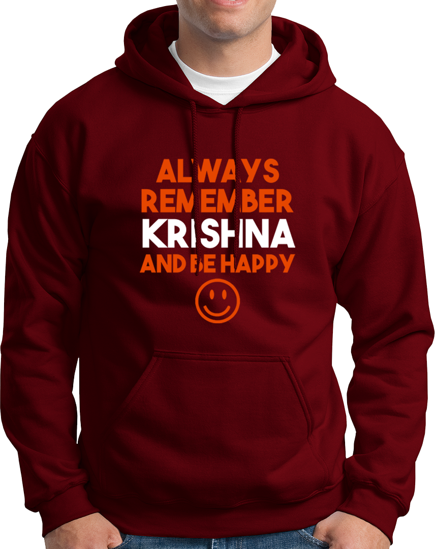 Maroon Always Remember Krishna hoodie with Krishna remembrance print by Garrari