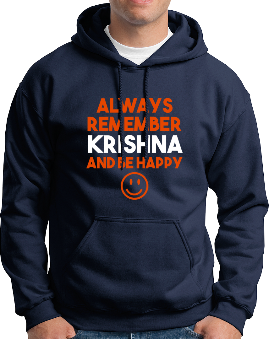 Navy Blue Always Remember Krishna hoodie with Krishna devotional hoodie print by Garrari