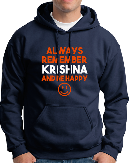 Navy Blue Always Remember Krishna hoodie with Krishna devotional hoodie print by Garrari