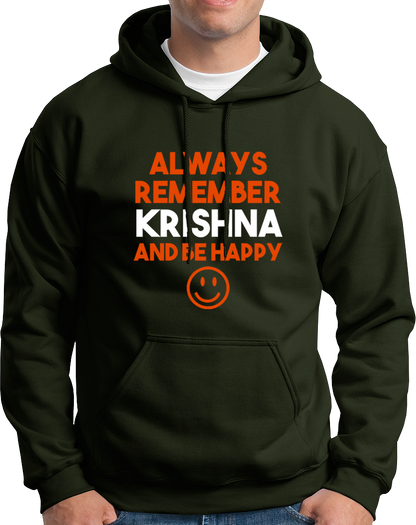 Olive Green Always Remember Krishna hoodie with Krishna devotional text print by Garrari