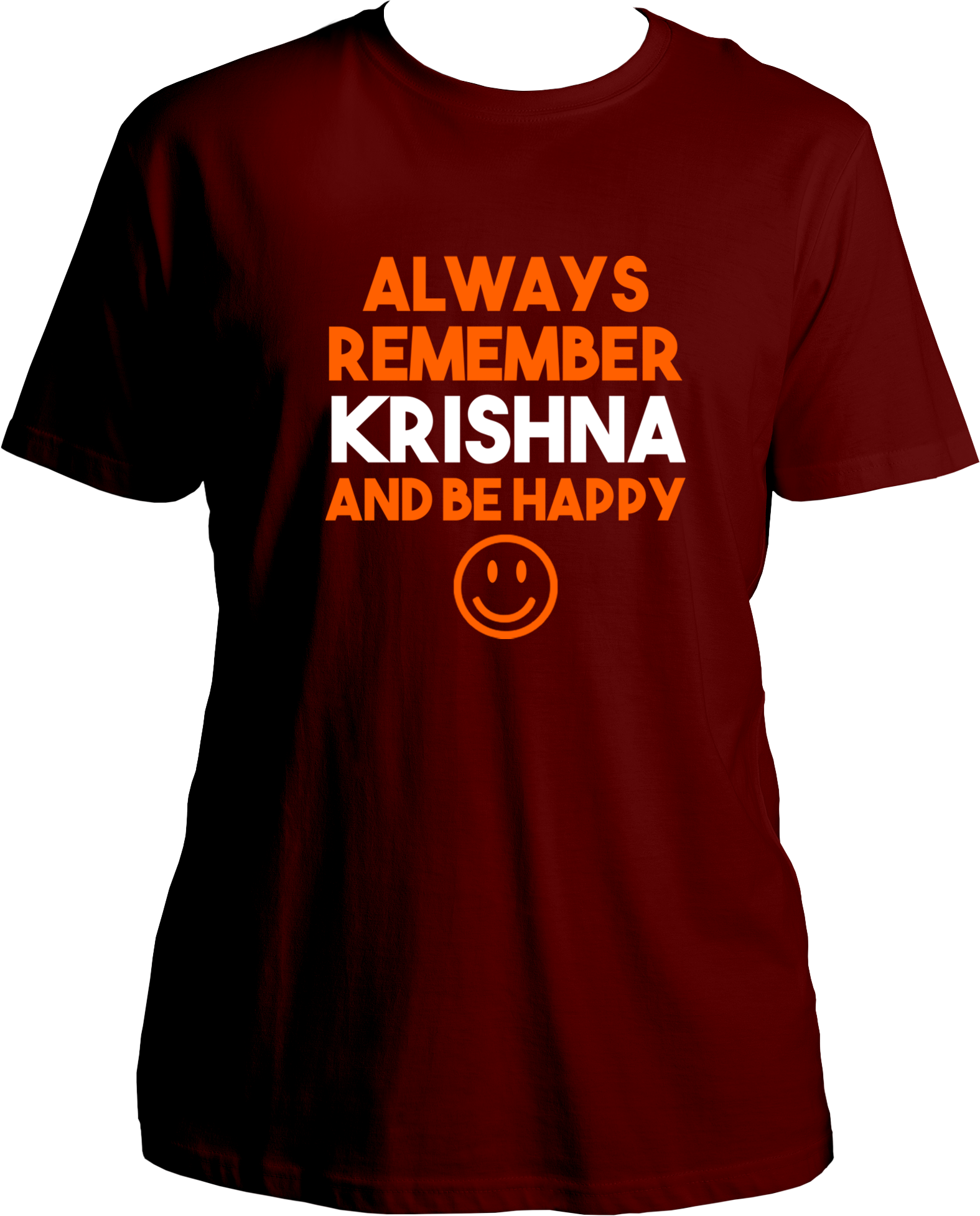 Always remember krishna and be happy. Wear this wonderful and amazing maroon t-shirt if you love Krishna. Radhe Radhe!