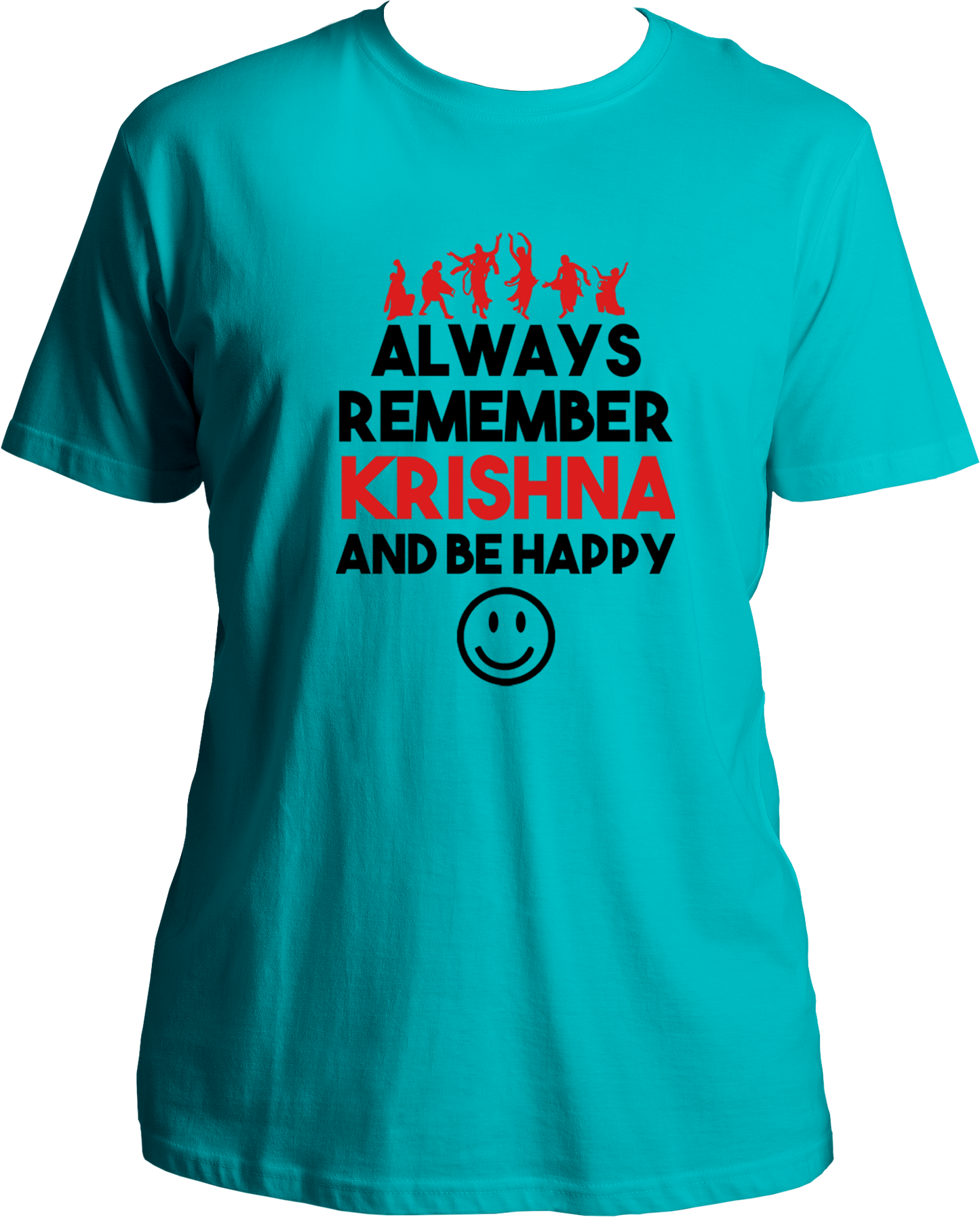 Always remember krishna and be happy. Wear this wonderful and amazing aqua blue t-shirt if you love Krishna. Radhe Radhe!