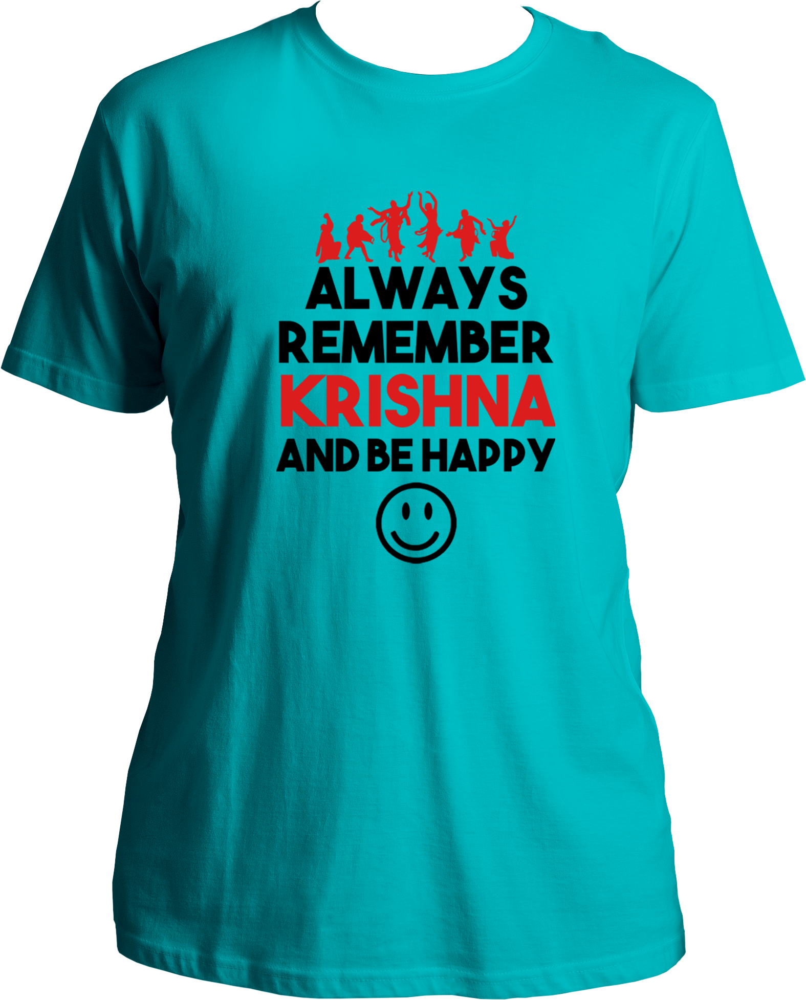 Always remember krishna and be happy. Wear this wonderful and amazing aqua blue t-shirt if you love Krishna. Radhe Radhe!