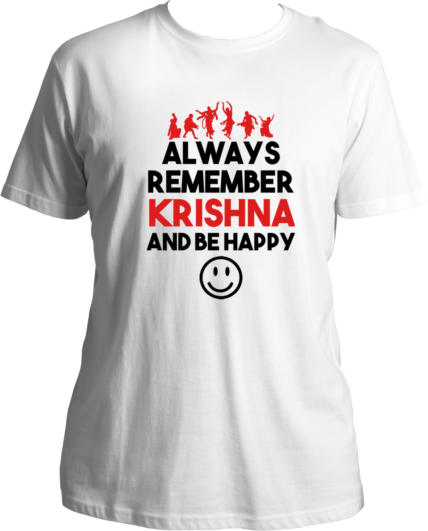 Always remember krishna and be happy. Wear this wonderful and amazing white t-shirt if you love Krishna. Radhe Radhe!