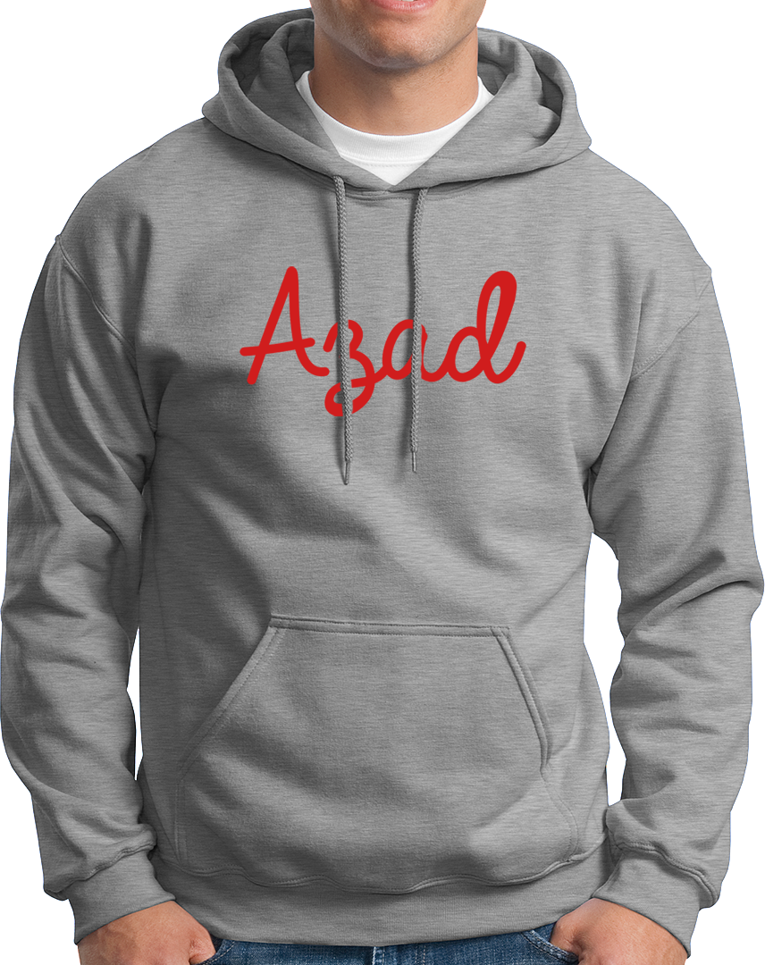 Grey Azad Unisex Hoodie with minimal Azad text print by Garrari