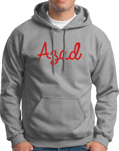 Grey Azad Unisex Hoodie with minimal Azad text print by Garrari
