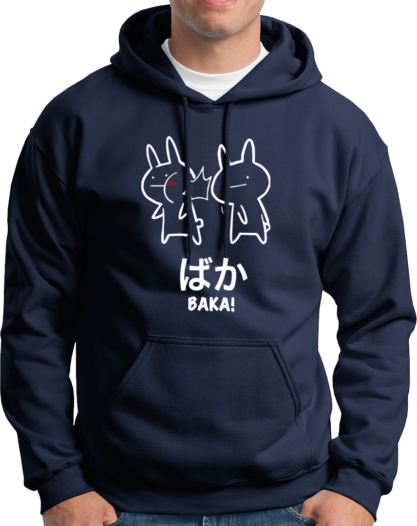 Navy Blue Baka Anime Unisex Hoodie with Japanese-inspired anime graphic by Garrari