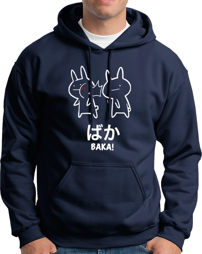 Navy Blue Baka Anime Unisex Hoodie with Japanese-inspired anime graphic by Garrari