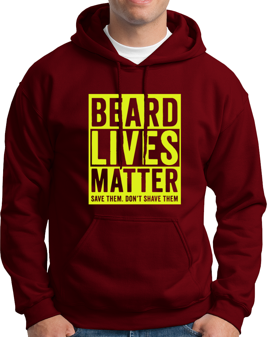 Maroon Beard Lives Matter Unisex Hoodie with bold beard typography print by Garrari
