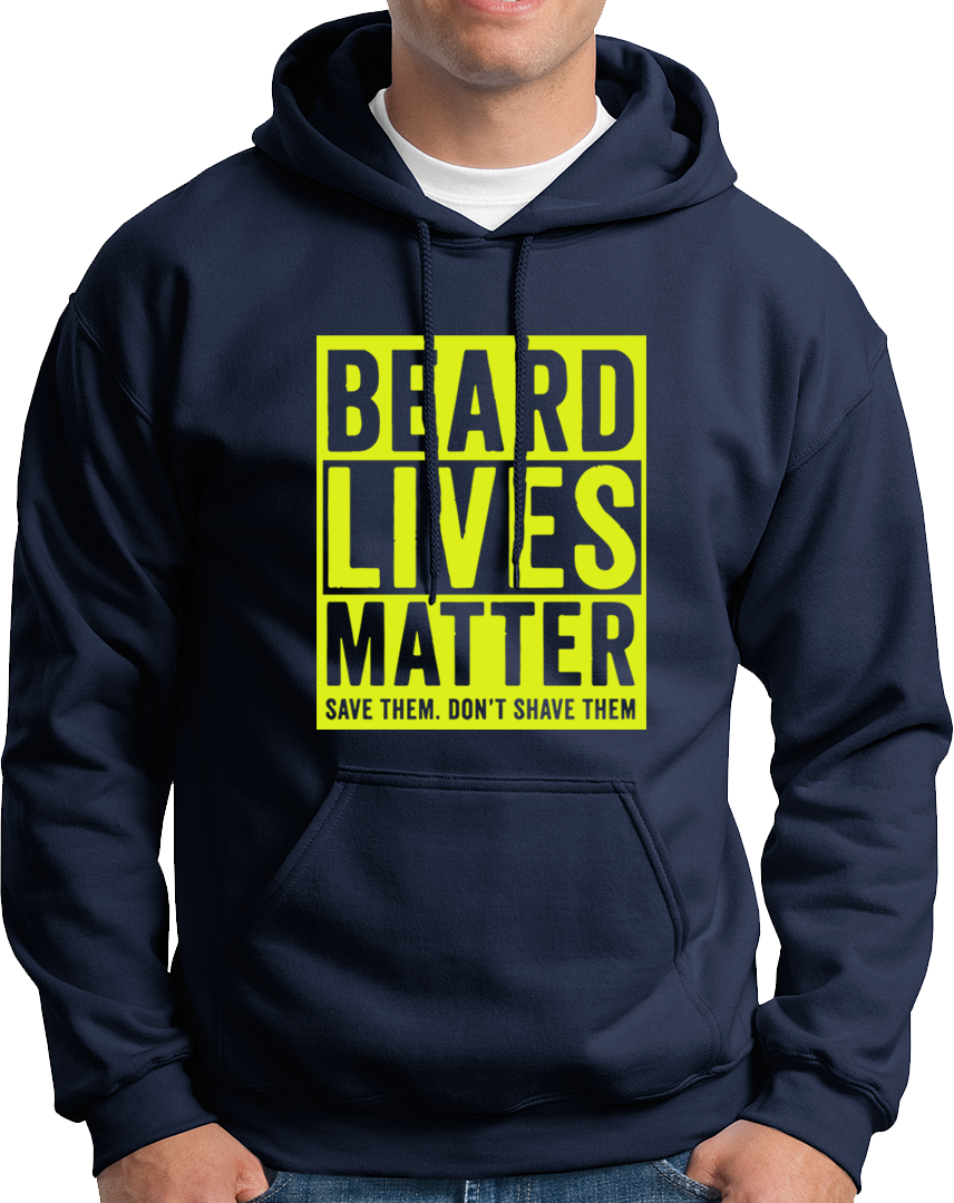 Navy Blue Beard Lives Matter Unisex Hoodie with macho beard lover artwork by Garrari