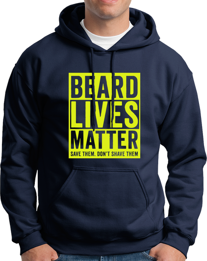Navy Blue Beard Lives Matter Unisex Hoodie with macho beard lover artwork by Garrari