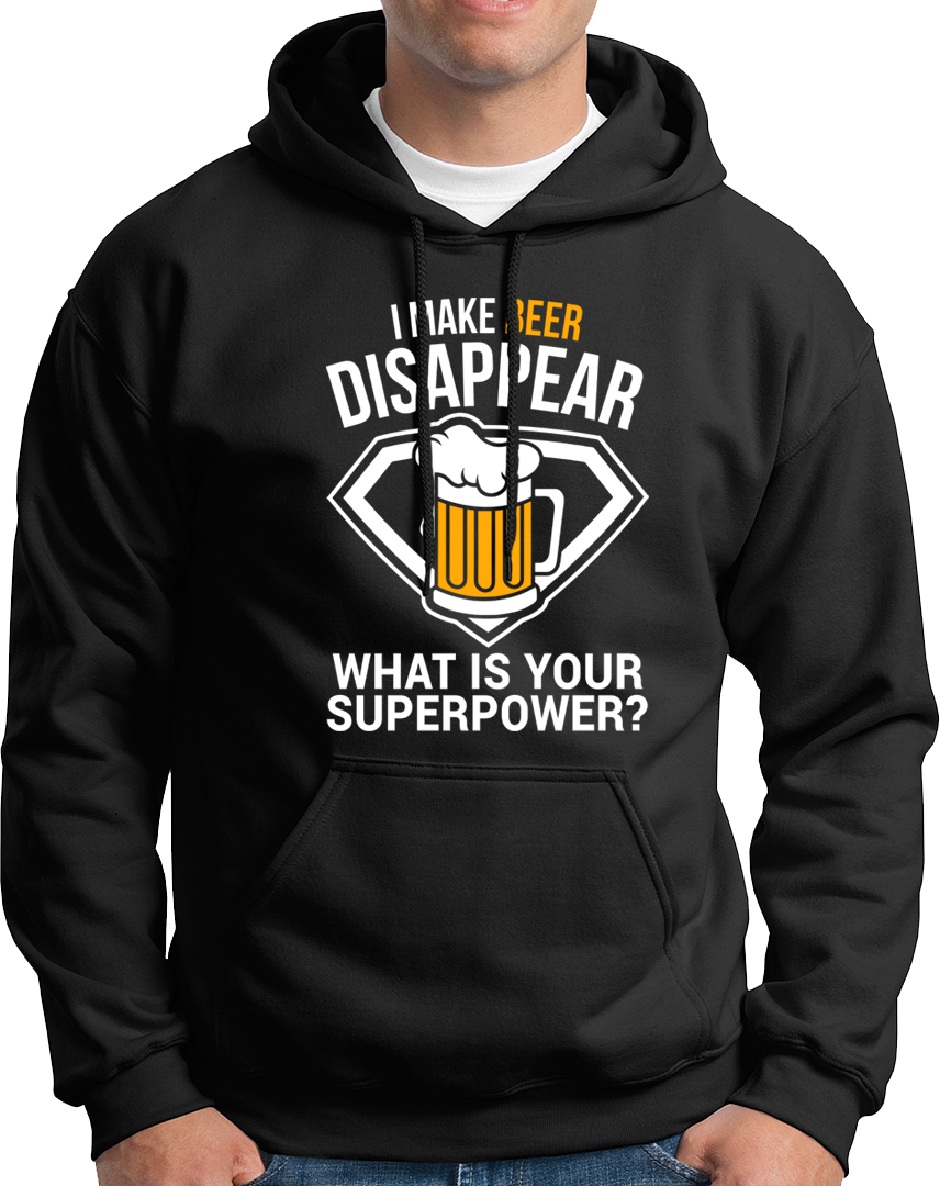 Black Beer Power Unisex Hoodie with beer lover superpower print by Garrari