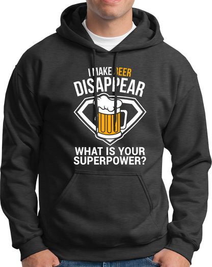 Dark Grey Beer Power Unisex Hoodie with funny beer mug artwork by Garrari