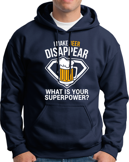 Navy Blue Beer Power Unisex Hoodie with funny beer graphic print by Garrari