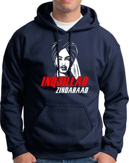 Navy Blue Bhagat Singh Inquillab Zindabad Unisex Hoodie with revolutionary slogan print by Garrari