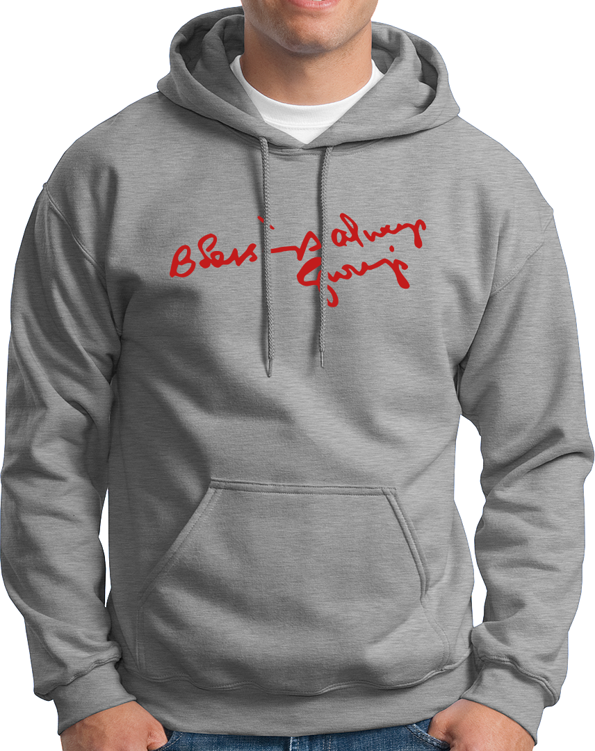 Blessings Always Guruji grey hoodie with devotional graphic by Garrari
