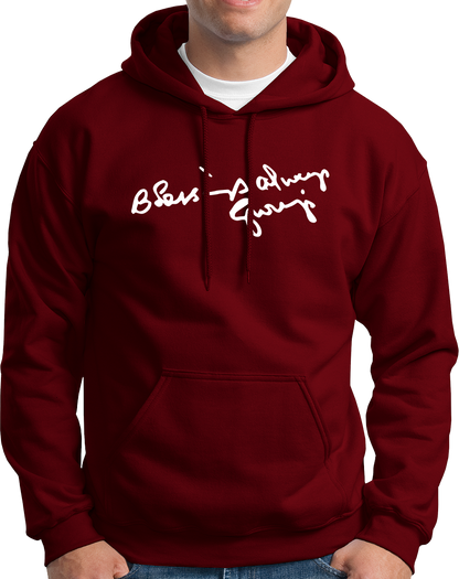 Blessings Always Guruji maroon hoodie with devotional graphic by Garrari