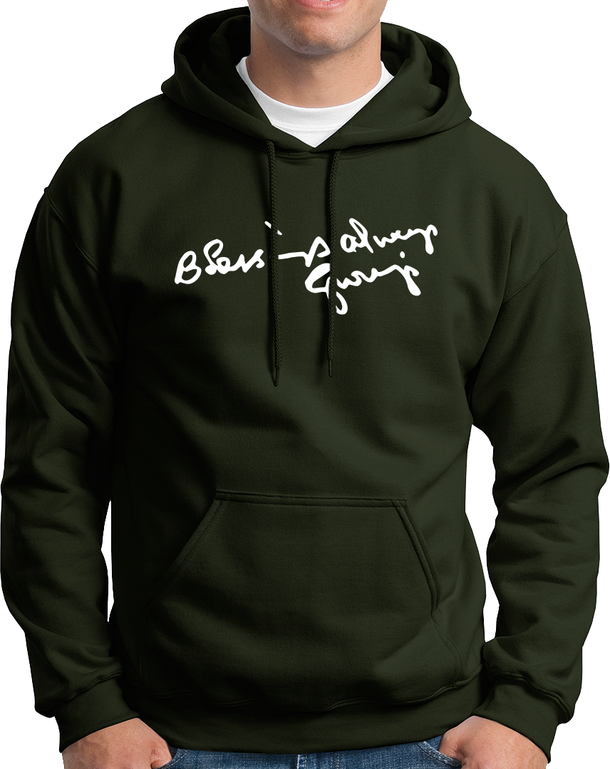 Blessings Always Guruji olive green hoodie with devotional graphic by Garrari