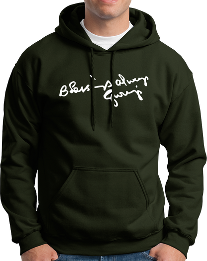 Blessings Always Guruji olive green hoodie with devotional graphic by Garrari