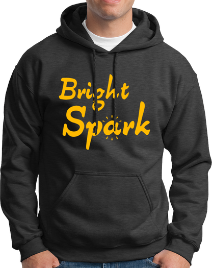 Dark Grey Bright Spark Unisex Hoodie with yellow quirky typography print by Garrari