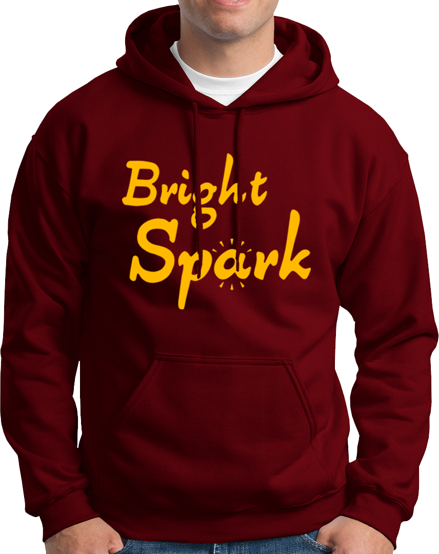 Maroon Bright Spark Unisex Hoodie with cheerful typography artwork by Garrari