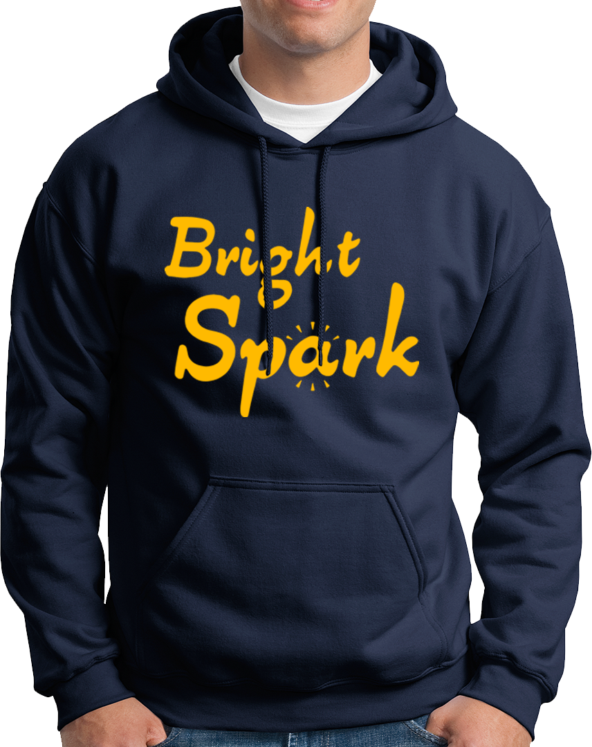 Navy Blue Bright Spark Unisex Hoodie with quirky Bright Spark chest print by Garrari