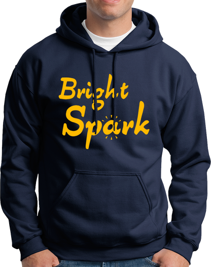 Navy Blue Bright Spark Unisex Hoodie with quirky Bright Spark chest print by Garrari